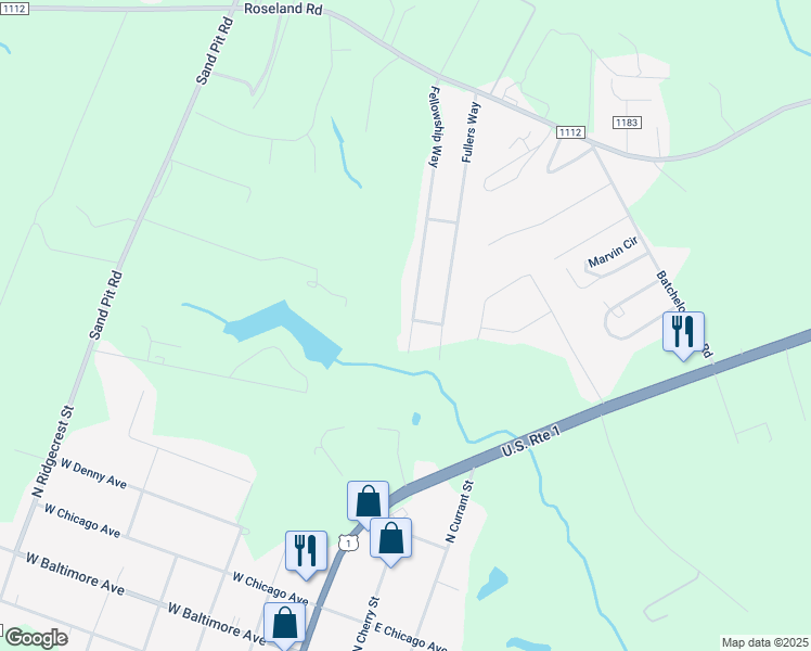 map of restaurants, bars, coffee shops, grocery stores, and more near 400 Fellowship Way in Aberdeen