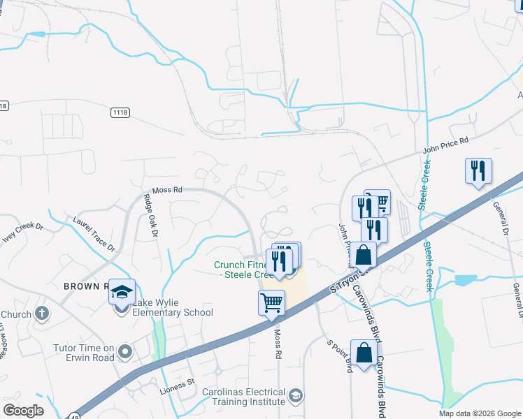map of restaurants, bars, coffee shops, grocery stores, and more near 12824 Spirit Bound Way in Charlotte