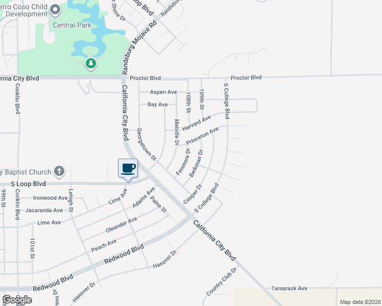 map of restaurants, bars, coffee shops, grocery stores, and more near Fenmore Drive in California City