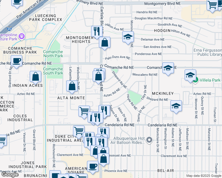map of restaurants, bars, coffee shops, grocery stores, and more near 3706 Headingly Avenue Northeast in Albuquerque