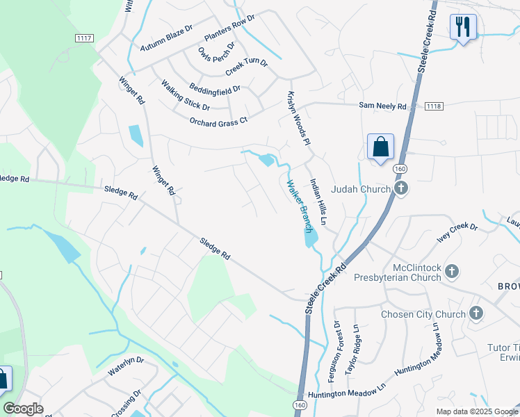 map of restaurants, bars, coffee shops, grocery stores, and more near 13824 Sunrise View Drive in Charlotte
