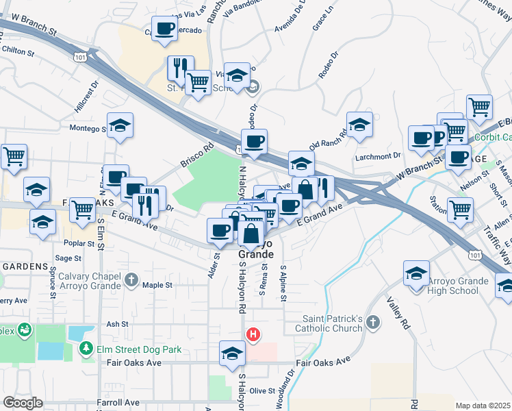 map of restaurants, bars, coffee shops, grocery stores, and more near 715 Bennett Avenue in Arroyo Grande