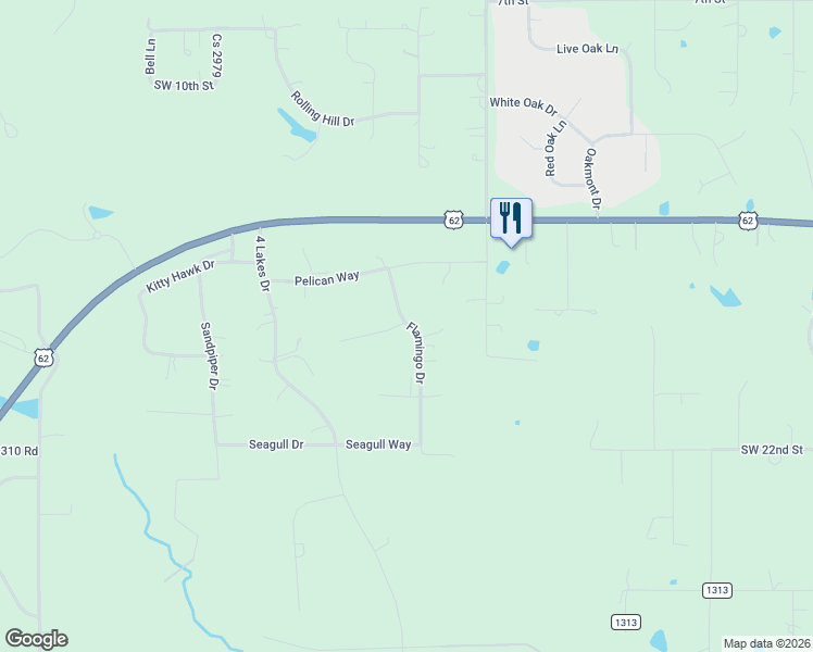 map of restaurants, bars, coffee shops, grocery stores, and more near 2376 County Road 1370 in Blanchard