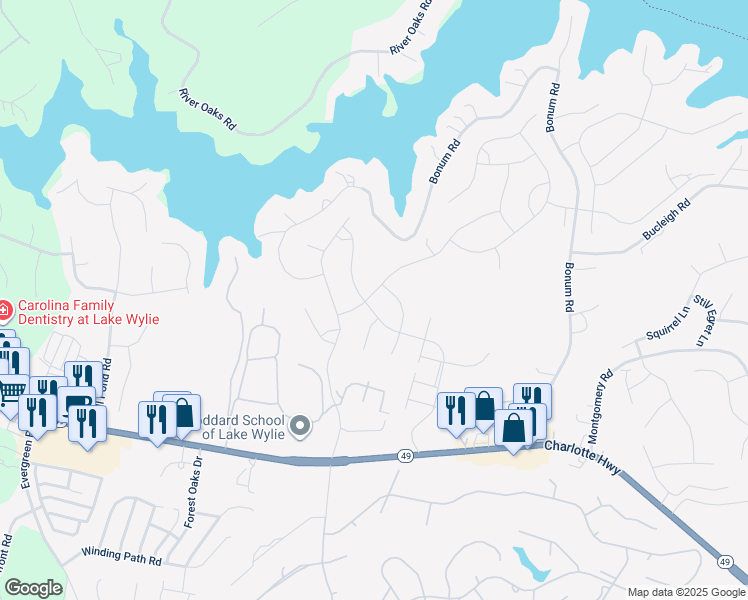 map of restaurants, bars, coffee shops, grocery stores, and more near 728 Altamonte Drive in Lake Wylie