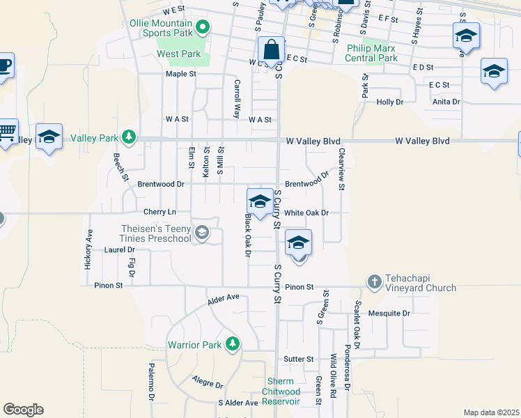 map of restaurants, bars, coffee shops, grocery stores, and more near 914 Acacia Court in Tehachapi