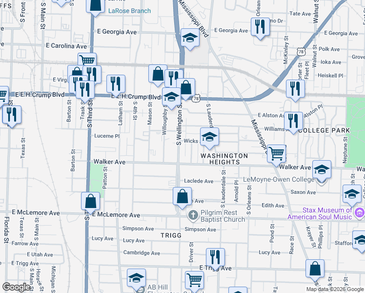 map of restaurants, bars, coffee shops, grocery stores, and more near 813 Coahoma Place in Memphis