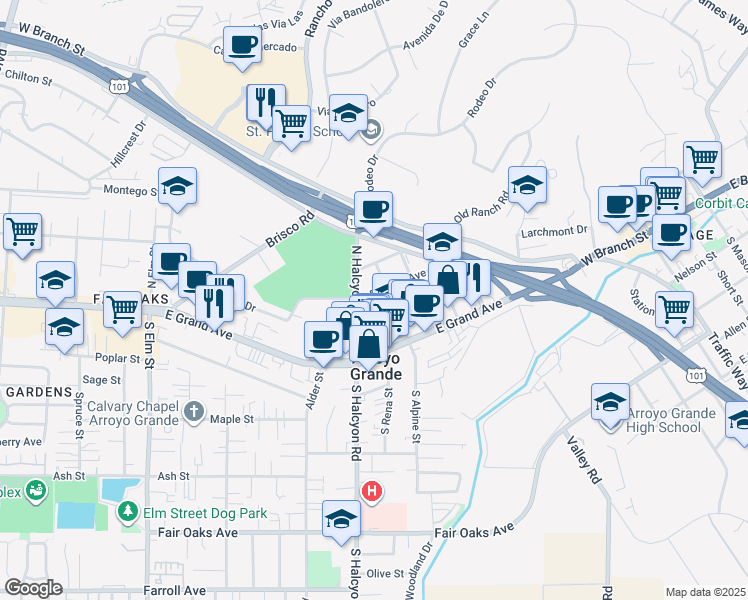 map of restaurants, bars, coffee shops, grocery stores, and more near 715 Bennett Avenue in Arroyo Grande