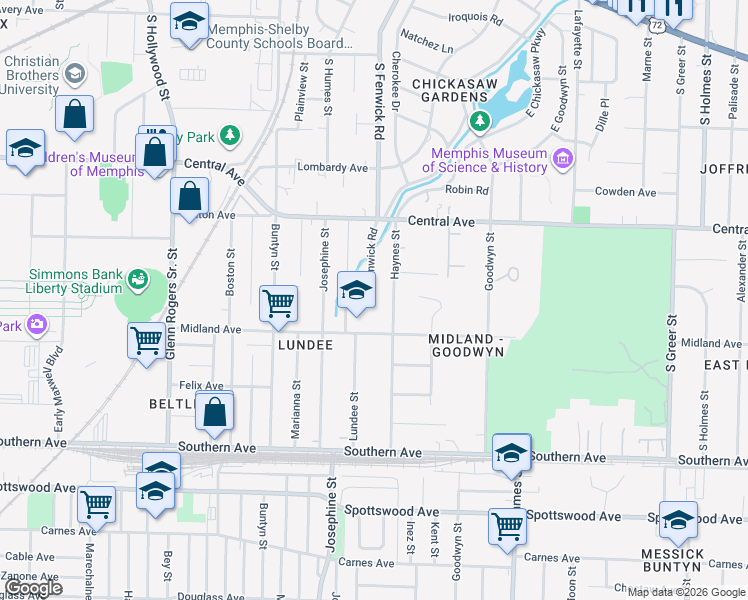 map of restaurants, bars, coffee shops, grocery stores, and more near 405 Haynes Street in Memphis