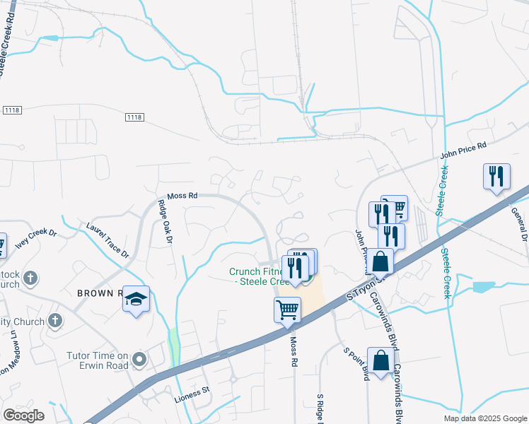 map of restaurants, bars, coffee shops, grocery stores, and more near 2250 Cigar Court in Charlotte