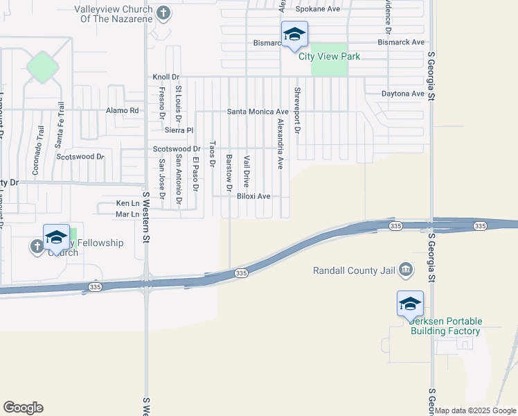 map of restaurants, bars, coffee shops, grocery stores, and more near 8507 Vail Drive in Amarillo
