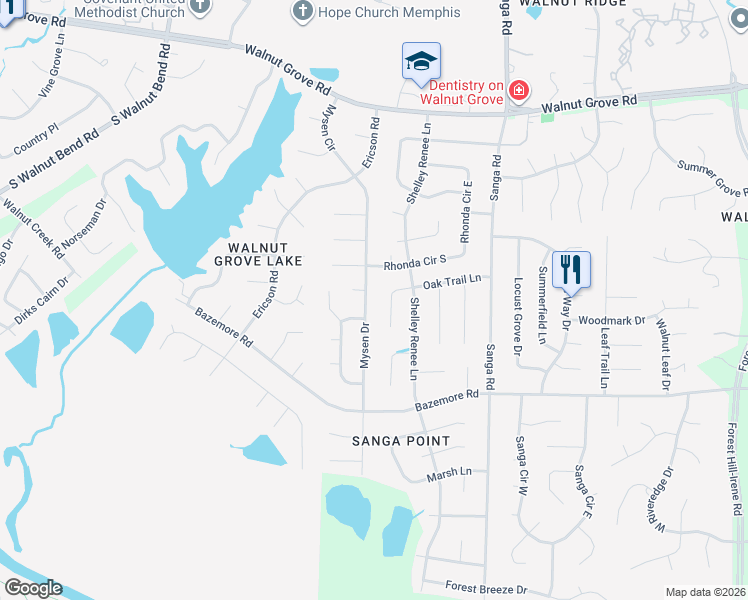 map of restaurants, bars, coffee shops, grocery stores, and more near 314 Mysen Drive in Shelby County