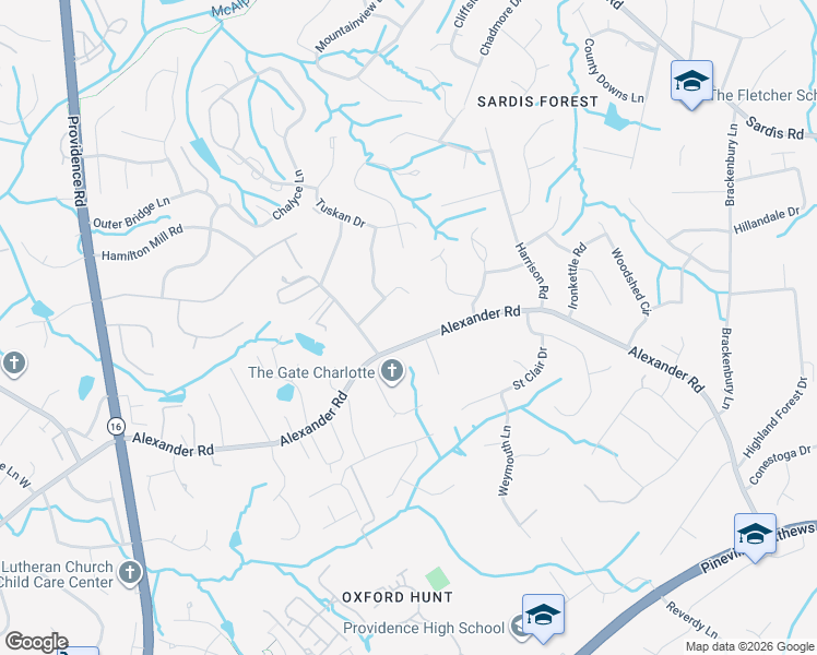 map of restaurants, bars, coffee shops, grocery stores, and more near 7125 Alexander Road in Charlotte