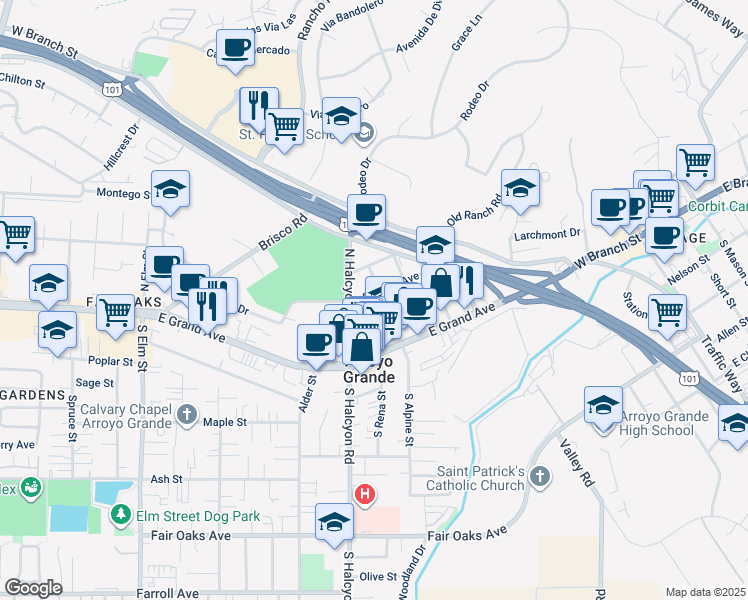 map of restaurants, bars, coffee shops, grocery stores, and more near 707 Bennett Avenue in Arroyo Grande