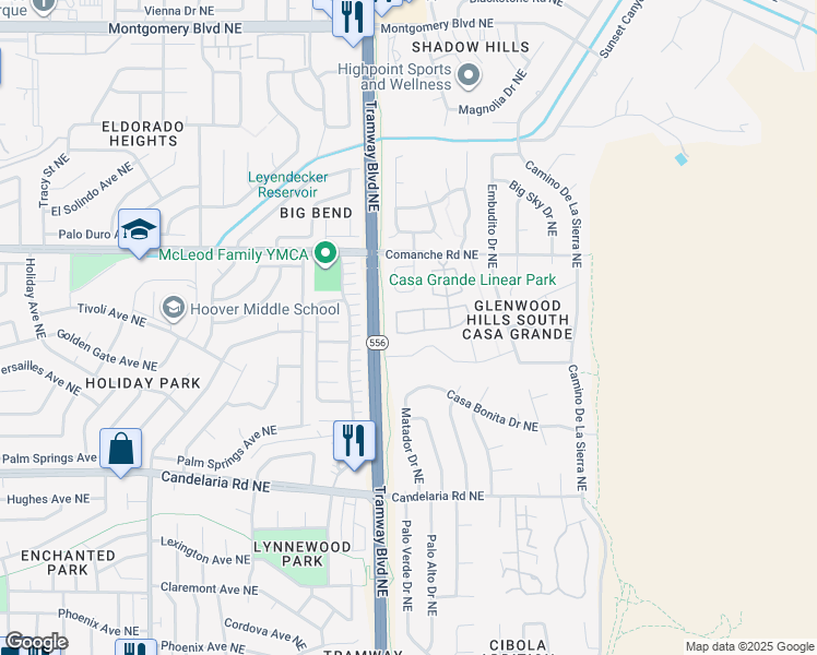 map of restaurants, bars, coffee shops, grocery stores, and more near 67 Pheasant Hill Drive in Albuquerque