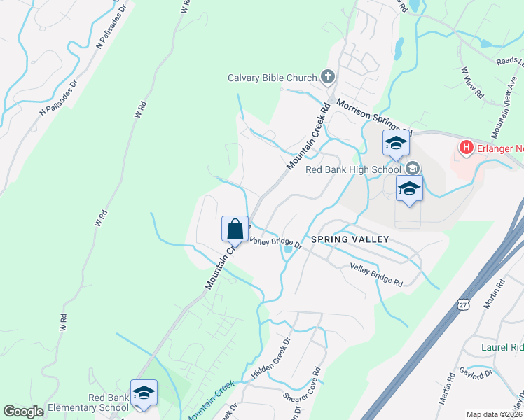 map of restaurants, bars, coffee shops, grocery stores, and more near 3511 Valley Trail in Chattanooga