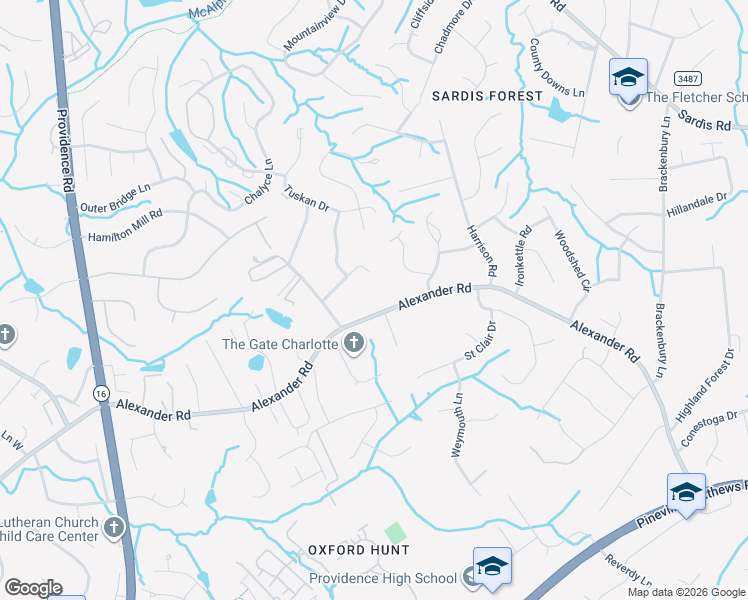 map of restaurants, bars, coffee shops, grocery stores, and more near 7125 Alexander Road in Charlotte