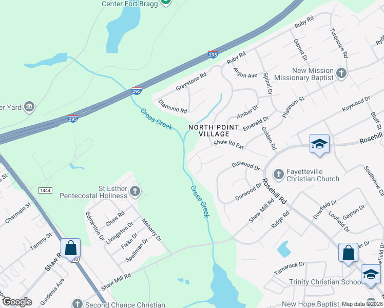 map of restaurants, bars, coffee shops, grocery stores, and more near 2179 Shaw Road Extension in Fayetteville