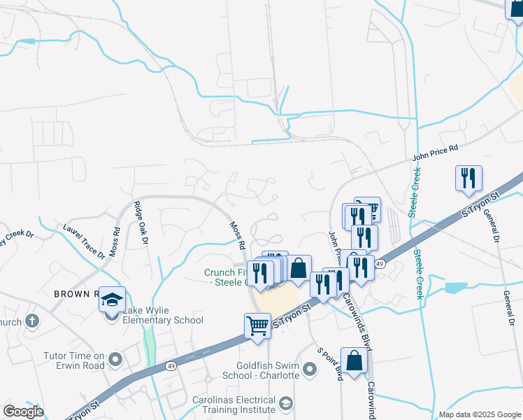 map of restaurants, bars, coffee shops, grocery stores, and more near 12824 Spirit Bound Way in Charlotte