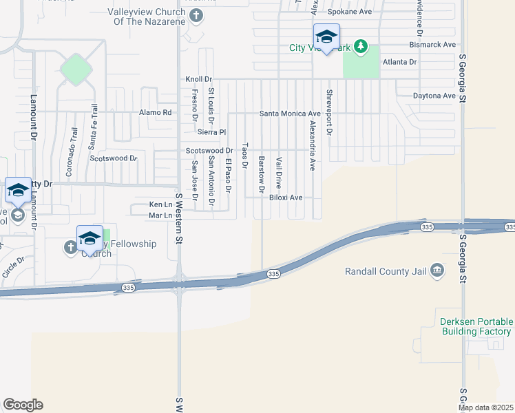 map of restaurants, bars, coffee shops, grocery stores, and more near 8504 Barstow Drive in Amarillo