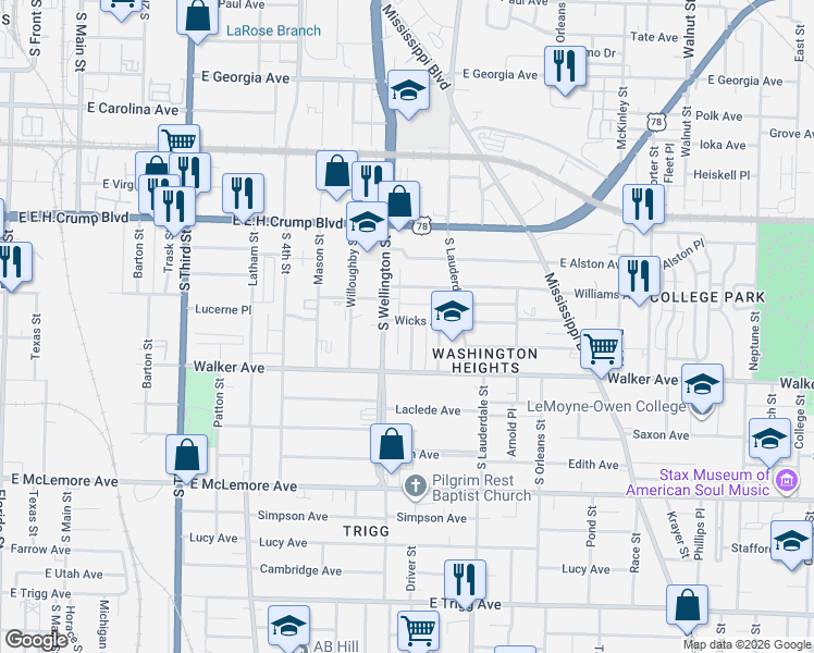 map of restaurants, bars, coffee shops, grocery stores, and more near 813 Coahoma Place in Memphis