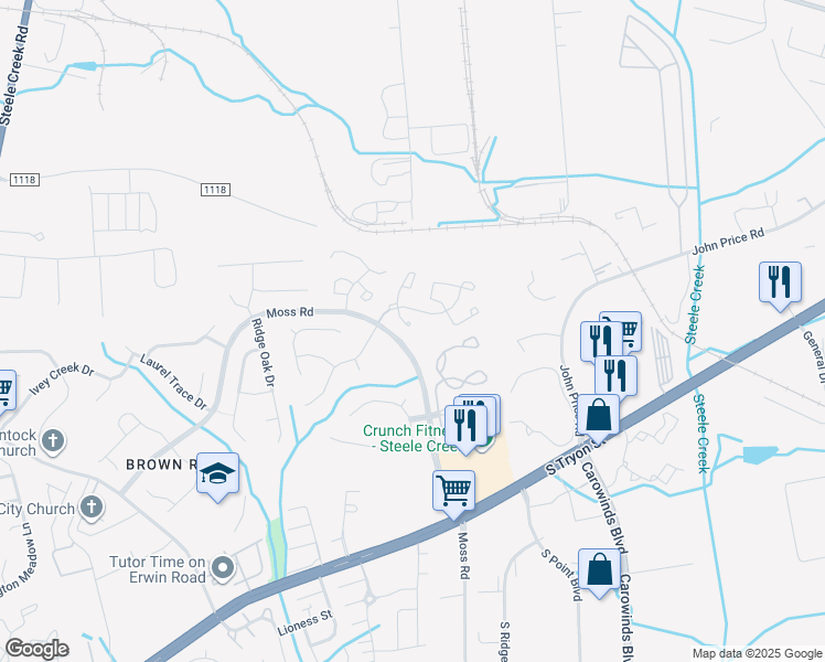 map of restaurants, bars, coffee shops, grocery stores, and more near 2237 Preakness Court in Charlotte