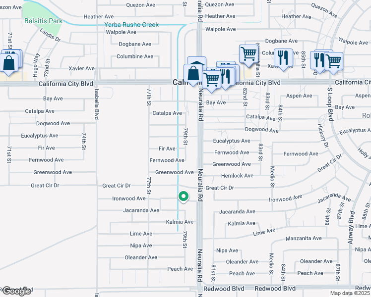 map of restaurants, bars, coffee shops, grocery stores, and more near Fir Avenue in California City