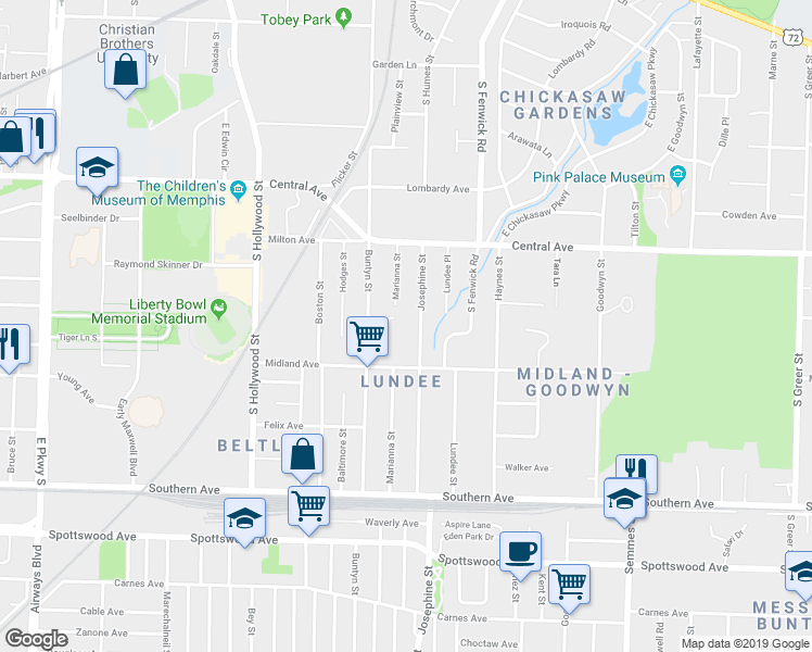 map of restaurants, bars, coffee shops, grocery stores, and more near 2751 Nelson Avenue in Memphis