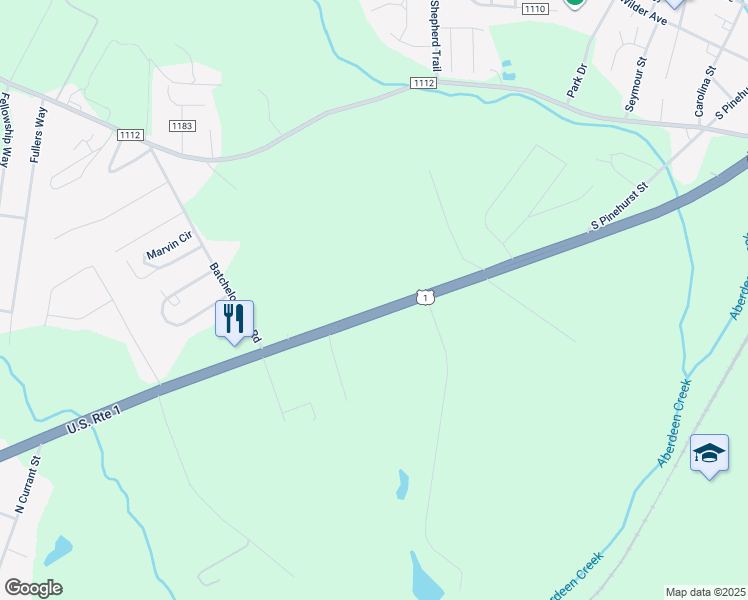 map of restaurants, bars, coffee shops, grocery stores, and more near 36348 U.S. Route 1 in Aberdeen