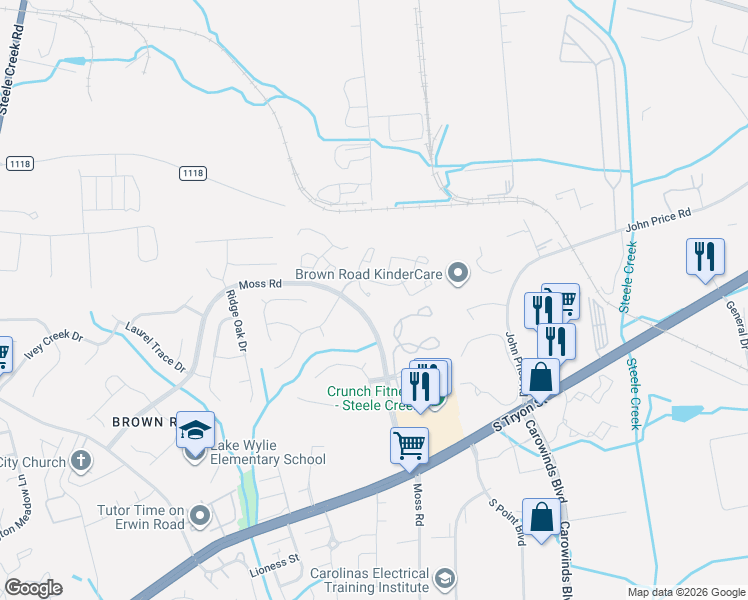 map of restaurants, bars, coffee shops, grocery stores, and more near 2250 Cigar Court in Charlotte