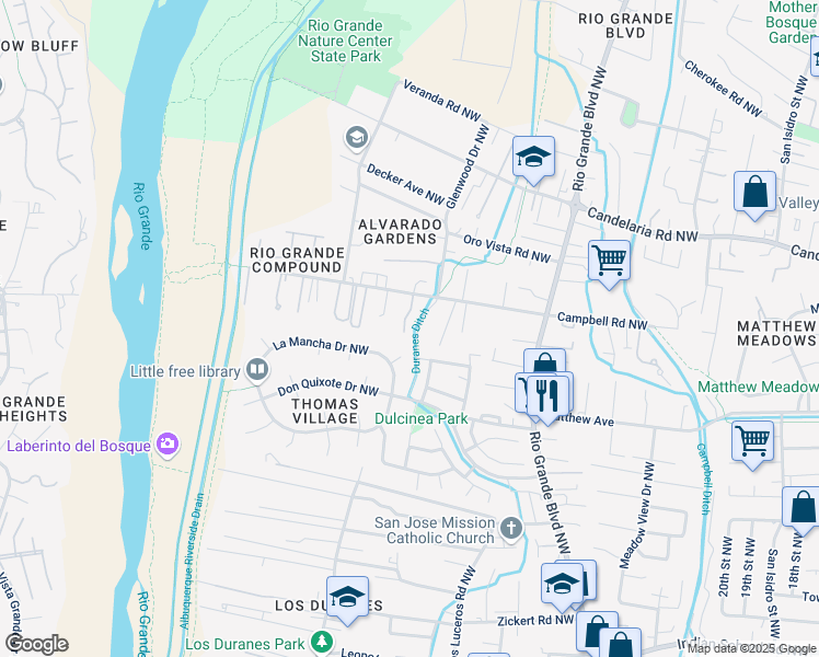 map of restaurants, bars, coffee shops, grocery stores, and more near 2708 Calle Tranquilo in Albuquerque