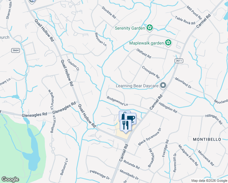 map of restaurants, bars, coffee shops, grocery stores, and more near 4012 Old Stone Road in Charlotte