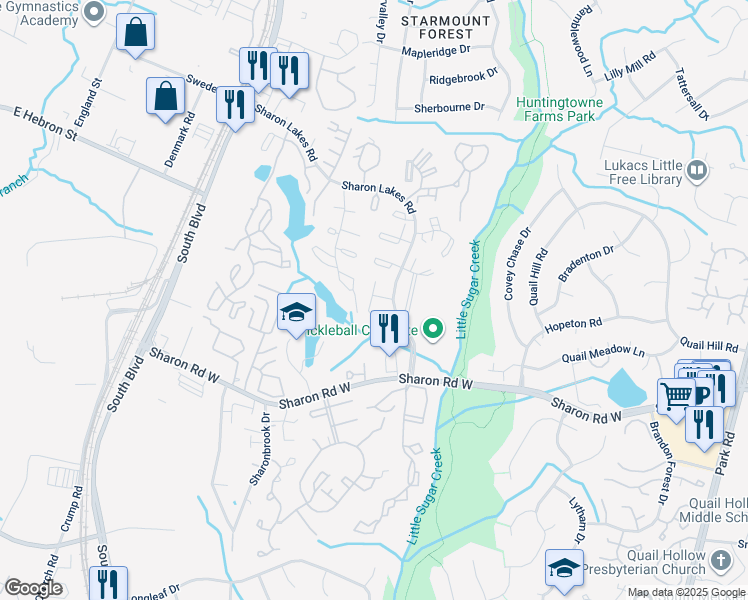 map of restaurants, bars, coffee shops, grocery stores, and more near 1910 Mereview Court in Charlotte