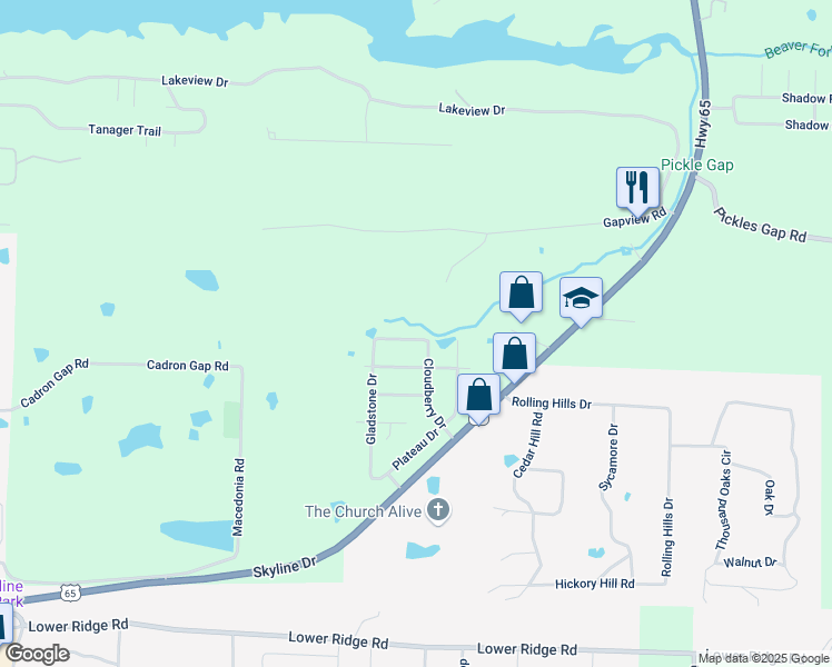 map of restaurants, bars, coffee shops, grocery stores, and more near 1325 Crabapple Drive in Conway