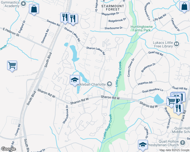 map of restaurants, bars, coffee shops, grocery stores, and more near 1910 Mereview Court in Charlotte