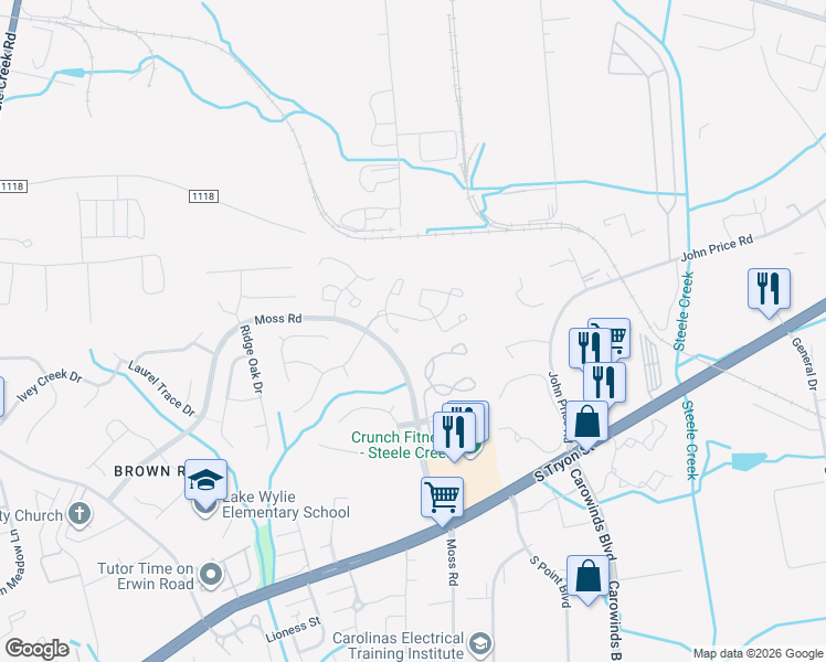 map of restaurants, bars, coffee shops, grocery stores, and more near 2250 Cigar Court in Charlotte