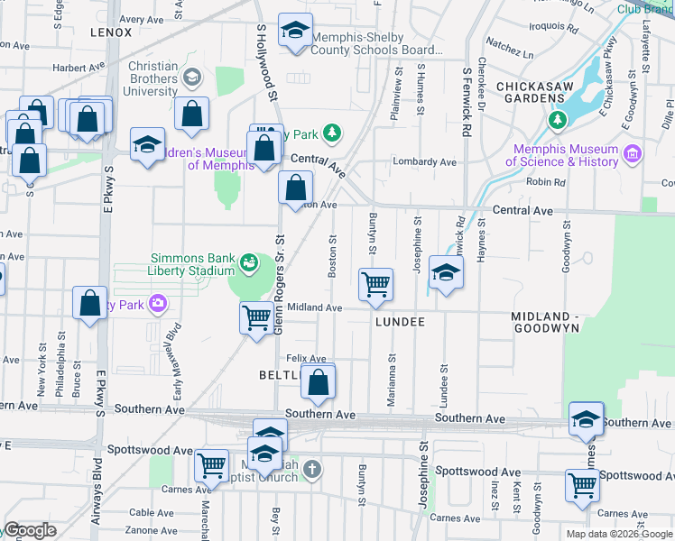 map of restaurants, bars, coffee shops, grocery stores, and more near 407 Hodges Street in Memphis