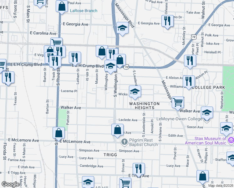 map of restaurants, bars, coffee shops, grocery stores, and more near 813 Coahoma Place in Memphis