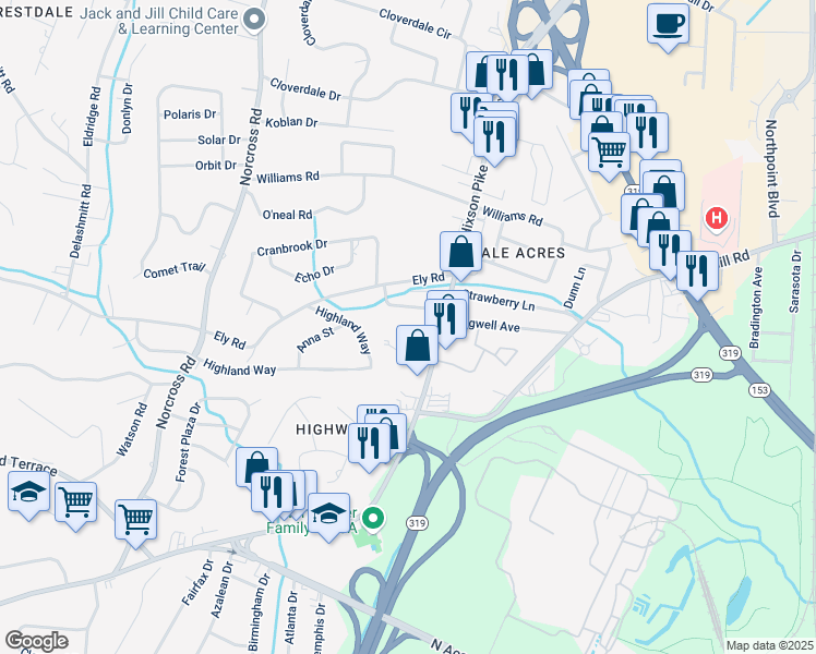 map of restaurants, bars, coffee shops, grocery stores, and more near 4519 Hixson Pike in Chattanooga