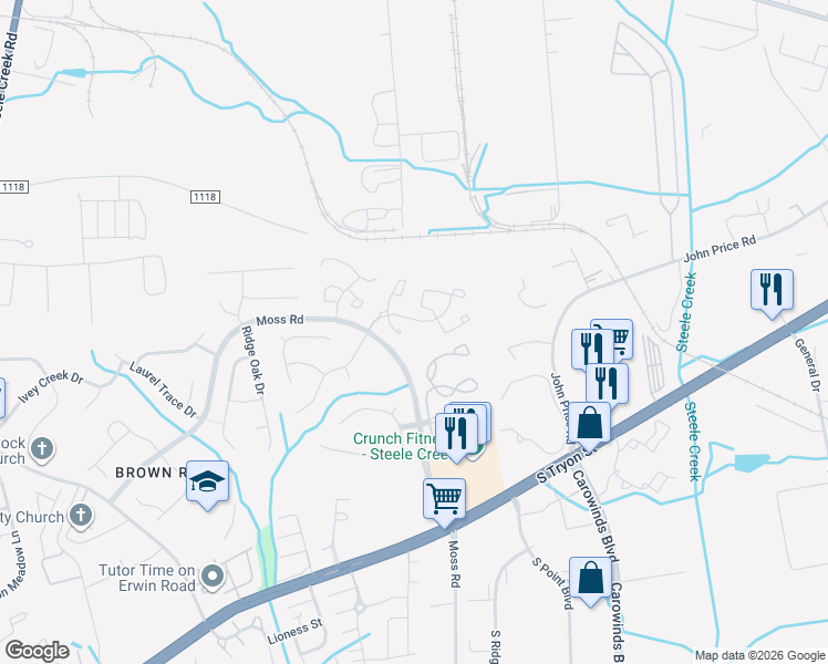 map of restaurants, bars, coffee shops, grocery stores, and more near 2250 Cigar Court in Charlotte