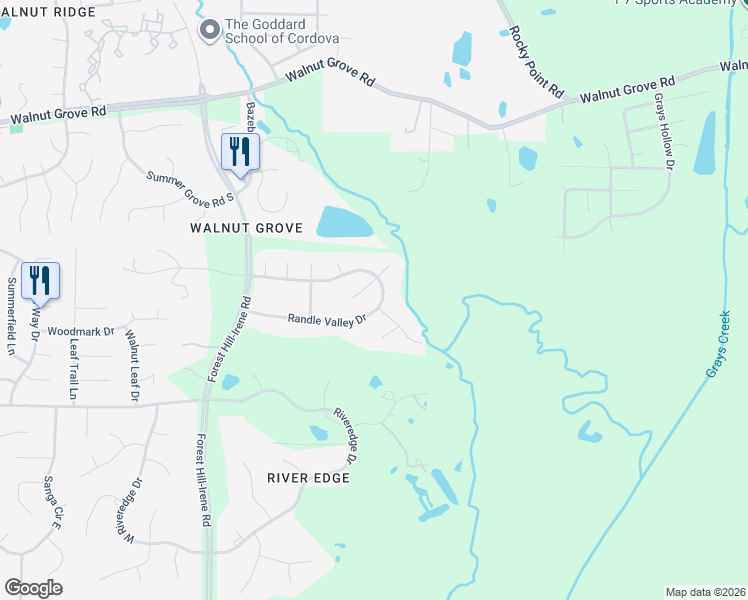map of restaurants, bars, coffee shops, grocery stores, and more near 9274 Randle Valley Drive in Shelby County
