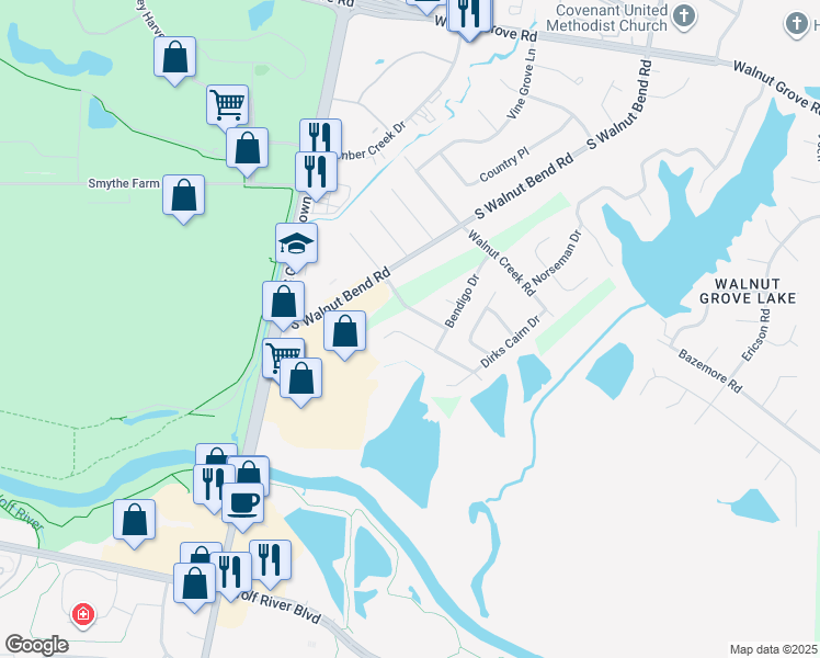 map of restaurants, bars, coffee shops, grocery stores, and more near 8045 Port Douglas Drive in Shelby County