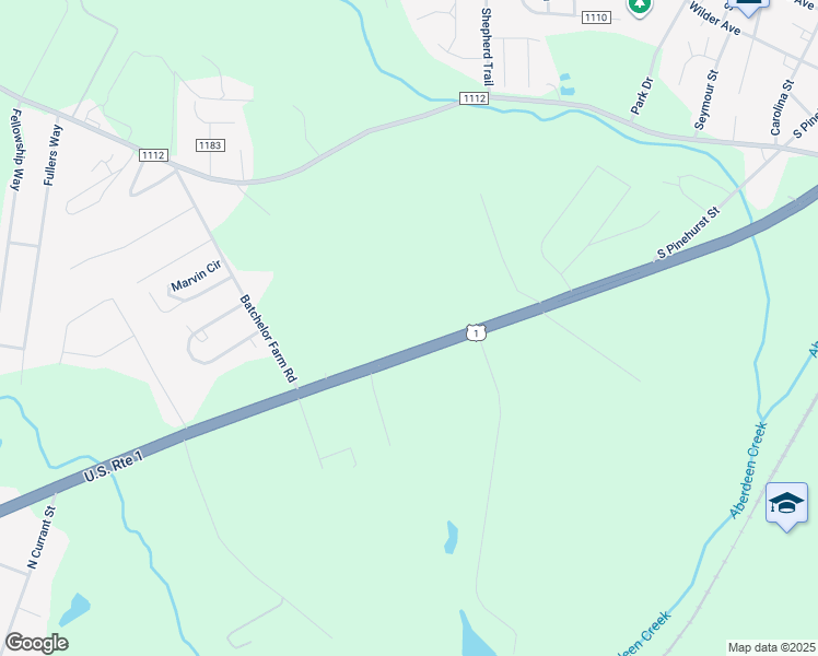 map of restaurants, bars, coffee shops, grocery stores, and more near Old US Highway 1 in Southern Pines