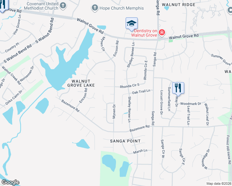 map of restaurants, bars, coffee shops, grocery stores, and more near 314 Mysen Drive in Shelby County