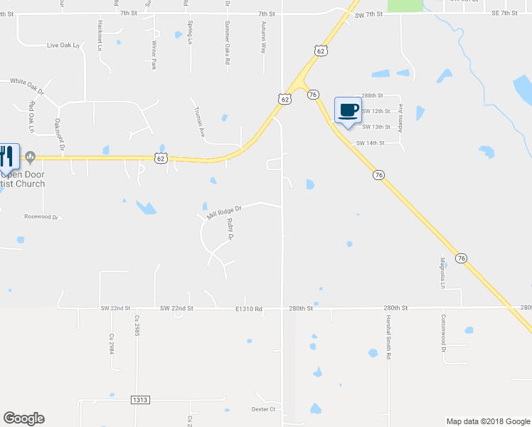 map of restaurants, bars, coffee shops, grocery stores, and more near 1681 South County Line Road in Blanchard