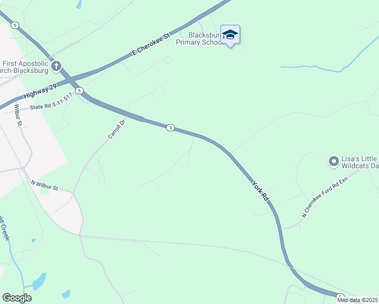 map of restaurants, bars, coffee shops, grocery stores, and more near 403 York Road in Blacksburg