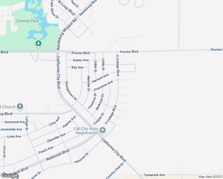 map of restaurants, bars, coffee shops, grocery stores, and more near Cooper Drive in California City