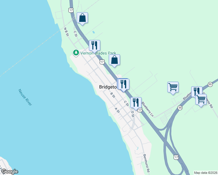 map of restaurants, bars, coffee shops, grocery stores, and more near in Bridgeton