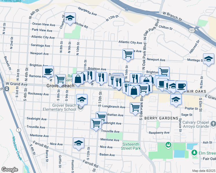 map of restaurants, bars, coffee shops, grocery stores, and more near 125 North 14th Street in Grover Beach