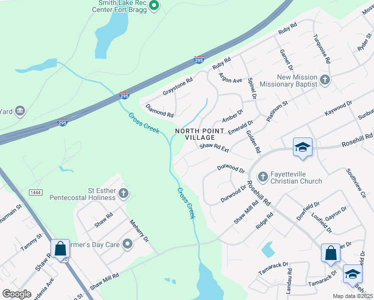 map of restaurants, bars, coffee shops, grocery stores, and more near 2205 Shaw Road Extension in Fayetteville