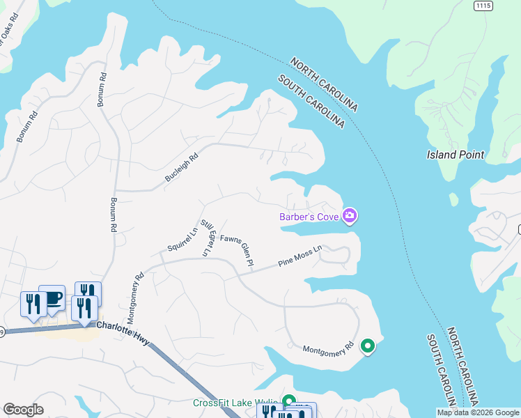 map of restaurants, bars, coffee shops, grocery stores, and more near 362 Squirrel Lane in Lake Wylie